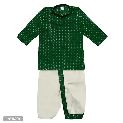 superminis Boy's Cotton Kurta with Dhoti - Golden Thread Work, Round Collar, Full Sleeves, Side Button Kurta Set for Ethnic Wear (Mehandi Green, 3-6 Months)