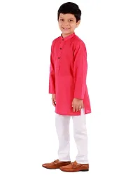 "Superminis Boy's Handloom Cotton Kurta with Pyjama - Embroidered, Round Collar, Knee Length, Full Sleeves for Ethnic Wear (Magenta, 2-3 Years)"-thumb3