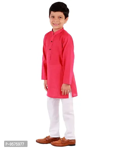 "Superminis Boy's Handloom Cotton Kurta with Pyjama - Embroidered, Round Collar, Knee Length, Full Sleeves for Ethnic Wear (Magenta, 2-3 Years)"-thumb4