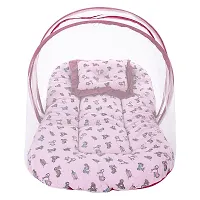 Superminis Cotton Baby Bedding Set with Pillow and Mosquito Net - Foldable Mattress, Printed, Double Side Zip Closure for New Born (6-12 Months, Baby Pink)-thumb1