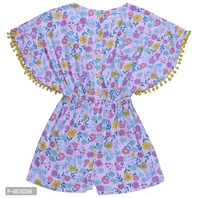 "Superminis Girls Floral Print Cotton Rayon Kaftan Style Playsuit/Jumpsuit with Pom Pom (Pink, 7-8 Years)"-thumb2