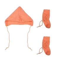 "Superminis Baby Girl and Baby Boy Woollen Sweater with Cap and Booties for 0-6 Months (3pc, Orange)"-thumb3