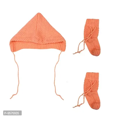 "Superminis Baby Girl and Baby Boy Woollen Sweater with Cap and Booties for 0-6 Months (3pc, Orange)"-thumb4