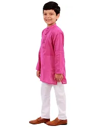 "Superminis Boy's Handloom Cotton Kurta with Pyjama - Stripe Print, Round Collar, Knee Length, Full Sleeves for Ethnic Wear (2-3 Years, Magenta)"-thumb3