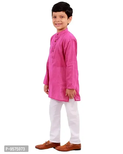 "Superminis Boy's Handloom Cotton Kurta with Pyjama - Stripe Print, Round Collar, Knee Length, Full Sleeves for Ethnic Wear (2-3 Years, Magenta)"-thumb4