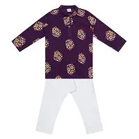 "Superminis Baby Boys Cotton Ethnic Wear Gold Foil Printed Kurta with Elastic White Pyjama (Purple, 7-8 Years)"-thumb1