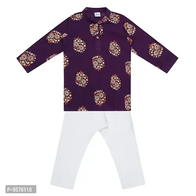 "Superminis Baby Boys Cotton Ethnic Wear Gold Foil Printed Kurta with Elastic White Pyjama (Purple, 7-8 Years)"-thumb2
