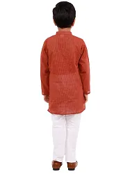 "Superminis Boy's Handloom Cotton Kurta with Pyjama - Stripe Print, Round Collar, Knee Length, Full Sleeves for Ethnic Wear (8-9 Years, Brown)"-thumb1