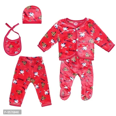 "Superminis Baby Winter Set - 1 Front Open Top, 2 Pyjamas, 1 Cap and 1 Bib for Newborn Girls and Boys (Red, 0-6 Months)"-thumb0