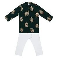 "Superminis Baby Boys Cotton Ethnic Wear Gold Foil Printed Kurta with Elastic White Pyjama (Mehandi Green, 3-6 Months)"-thumb1