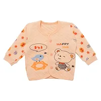 "Superminis Baby Boys and Baby Girls Fine Quality Front Open Winter Wear Printed Top and Pyjama with Rib, Pack of 1 Set (0-3 Months, Peach)"-thumb1