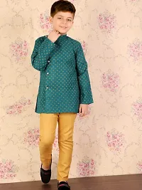 "Superminis Boys Fancy Colorful Cotton Ethnic Wear Side Button Printed Kurta with Colored Pyjama (Green, 5-6 Years)"-thumb1