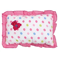 Superminis Cotton Baby Head Pillow with 2 Bolster/Round Side Pillows - Embroidered, Dot Printed for New Born (0-12 Months, Pink)-thumb1