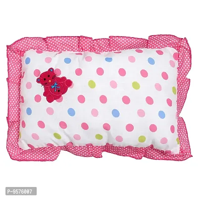 Superminis Cotton Baby Head Pillow with 2 Bolster/Round Side Pillows - Embroidered, Dot Printed for New Born (0-12 Months, Pink)-thumb2