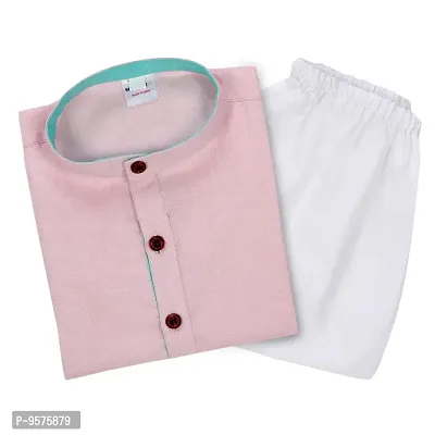 "Superminis Baby Boys Ethnic Wear Khadi Cotton Kurta Pyjama Set with Wooden Button (Baby Pink, 5-6 Years)"