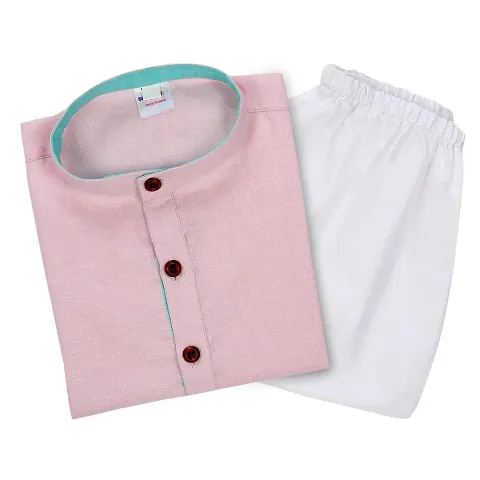 "Superminis Baby Boys Ethnic Wear Khadi Kurta Pyjama Set with Wooden Button (Baby Pink, 5-6 Years)"