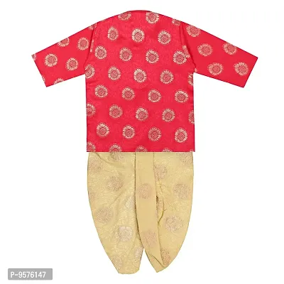 "Superminis Baby Boys Fancy Ethnic Wear Cotton Golden Thread Work Kurta with Cream Color Elastic Dhoti (Magenta, 12-18 Months)"-thumb4