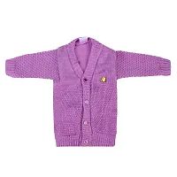 "Superminis Baby Girl and Baby Boy Woollen Sweater with Cap and Booties for 0-6 Months (3pc, Purple)"-thumb1