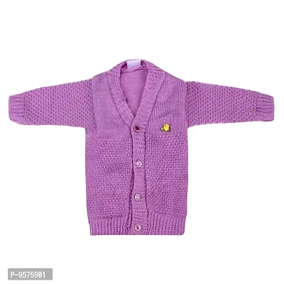 "Superminis Baby Girl and Baby Boy Woollen Sweater with Cap and Booties for 0-6 Months (3pc, Purple)"-thumb2