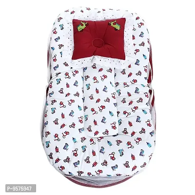 Superminis Cotton Baby Bedding Set with Pillow and Mosquito Net - Foldable Mattress, Printed, Double Side Zip Closure for New Born (0-3 Months, Red)-thumb5