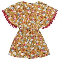 "Superminis Girls Floral Print Cotton Rayon Kaftan Style Playsuit/Jumpsuit with Pom Pom (Mustard, 18-24 Months)"-thumb1