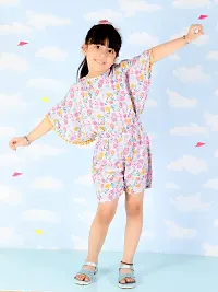 "Superminis Girls Floral Print Cotton Rayon Kaftan Style Playsuit/Jumpsuit with Pom Pom (Pink, 7-8 Years)"-thumb3