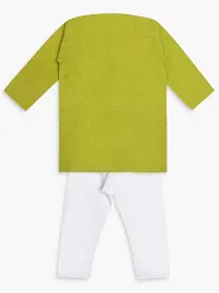 "superminis Boy's Handloom Cotton Kurta with Pyjama Set - Embroidered, Round Collar, Knee Length, Full Sleeves for Ethnic Wear (Green, 6-7 Years)"-thumb2