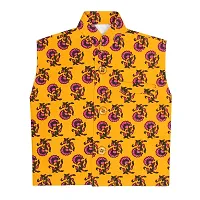 "Superminis Boys Cotton Printed Kurta White Elastic Pyjama with Floral Printed Sleeveless Nehru Jacket Set - Full Sleeve, Side Slits, Straight Fit (6-12 Months, Yellow)"-thumb3