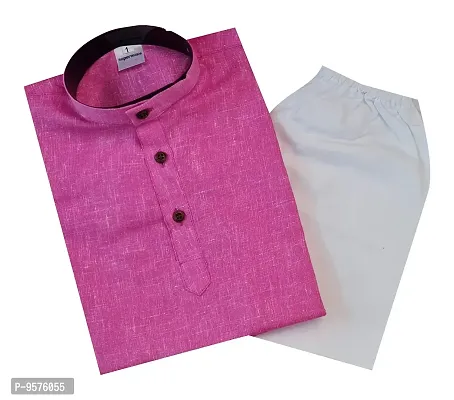"Superminis Baby Boys Ethnic Wear Khadi Cotton Kurta Pyjama Set with Wooden Button (Dark Pink, 3-6 Months)"