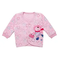 "Superminis Baby Boys and Baby Girls Fine Quality Front Open Winter Wear Printed Top and Pyjama with Rib, Pack of 2 Set (0-3 Months, Pink and Peach)"-thumb1
