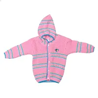 Superminis Unisex Woolen Knitted Hooded Sweater with Pyjama and Booties Set (6-12 Months, Pink)-thumb1