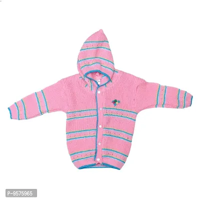 Superminis Unisex Woolen Knitted Hooded Sweater with Pyjama and Booties Set (6-12 Months, Pink)-thumb2