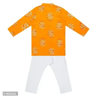 Superminis Baby Boys Cotton Ethnic Wear Gold Foil Printed Kurta with Elastic White Pyjama (Yellow, 2-3 Years)-thumb3