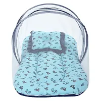 Superminis Cotton Baby Bedding Set with Pillow and Mosquito Net - Foldable Mattress, Printed, Double Side Zip Closure for New Born (12-18 Months, Sky Blue)-thumb1