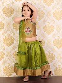 "Superminis Baby Girls 3 Layered Net Lehnga and Embroidered Top Dress with Coloured Dupatta (Lime Green, 4-5 Years)"-thumb2