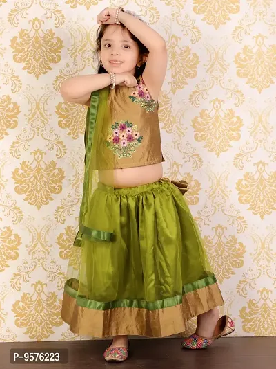 "Superminis Baby Girls 3 Layered Net Lehnga and Embroidered Top Dress with Coloured Dupatta (Lime Green, 4-5 Years)"-thumb3