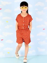 "Superminis Baby Girls Polka Dot Printed Cotton Rayon Playsuit/Jumpsuit (Brown, 7-8 Years)"-thumb3