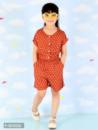 "Superminis Baby Girls Polka Dot Printed Cotton Rayon Playsuit/Jumpsuit (Brown, 7-8 Years)"-thumb4