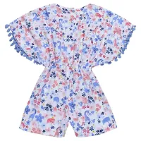 "Superminis Girls Floral Print Cotton Rayon Kaftan Style Playsuit/Jumpsuit with Pom Pom (Sky, 18-24 Months)"-thumb1