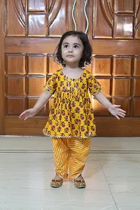 Superminis Baby Girls Jaipuri Print Frock Style Kurti With Frill Sleeves And Dhoti Style Salwar With Elastic Closure Ethnic Dress (Yellow, 5-6 Years)-thumb2