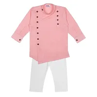 "Superminis Boys Cotton Side Button Open Kurta with Elastic Pyjama Set - Mandrin Collar, Multi Slit, Asymmetric Hem, Full Sleeves, Side Button Embellish (6-12 Months, Pink)"-thumb1