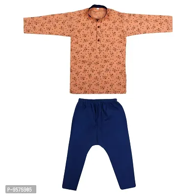 Superminis Baby Boys Flower Print Cotton Ethnic Wear Kurta with Colored Pyjama (Orange, 5-6 Years)