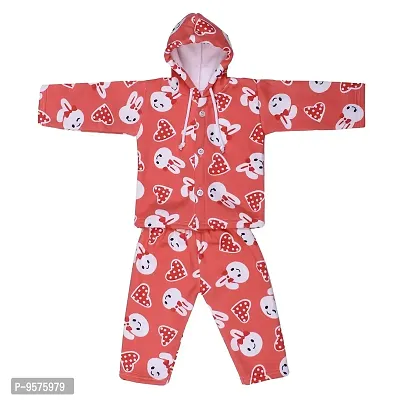 Superminis Unisex Cartoon Print Front Open Hooded Winter Set (0-6 Months, Red)-thumb0