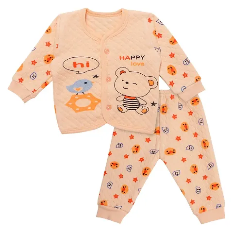 Superminis Baby Boys and Baby Girls Fine Quality Front Open Winter Wear Printed Top and Pyjama with Rib