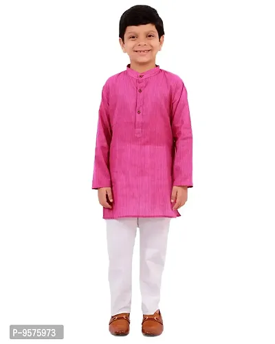 "Superminis Boy's Handloom Cotton Kurta with Pyjama - Stripe Print, Round Collar, Knee Length, Full Sleeves for Ethnic Wear (2-3 Years, Magenta)"