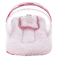"Superminis Cotton Baby Bedding Set with Pillow and Mosquito Net - Foldable Mattress, Printed, Double Side Zip Closure for New Born (Pink, 0-3 Months)"-thumb1