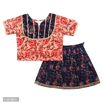 "Superminis Baby Girls Cotton Jaipuri Print Gota Patti Top/Kurti And Contrast Color Lehnga/Skirt With Dori Closure (Pink & Blue, 5-6 Years)"-thumb0