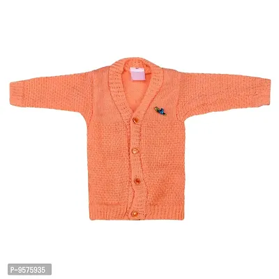 "Superminis Baby Girl and Baby Boy Woollen Sweater with Cap and Booties for 0-6 Months (3pc, Orange)"-thumb2