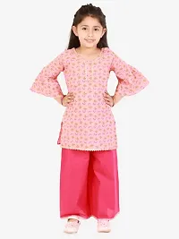 "Superminis Baby Girls Jaipuri Print Kurti Style Kurti with Frill Sleeves and Palazzo with Elastic Closure Ethnic Dress (Pink, 2-3 Years)"-thumb1