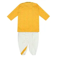 superminis Boy's Cotton Kurta with Dhoti - Golden Thread Work, Round Collar, Full Sleeves, Side Button Kurta Set for Ethnic Wear (Yellow+White, 6-12 Months)-thumb1